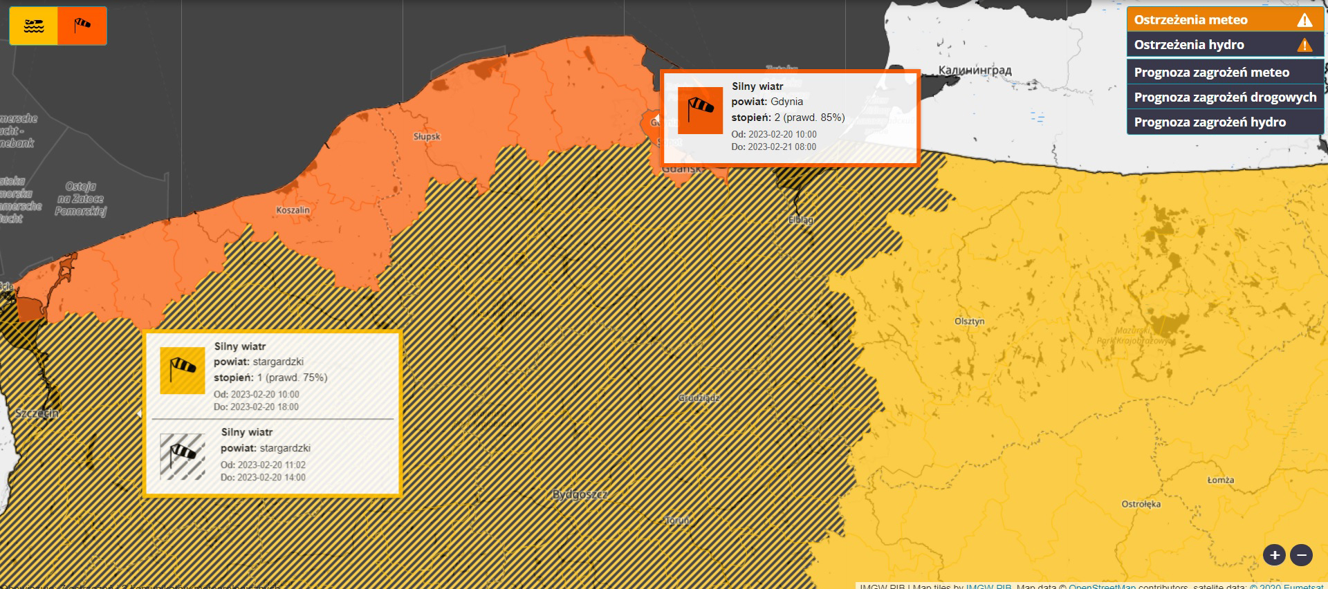 Ostrzeżenie IMGW-PIP, źr&oacute;dło: www.meteo.imgw.pl