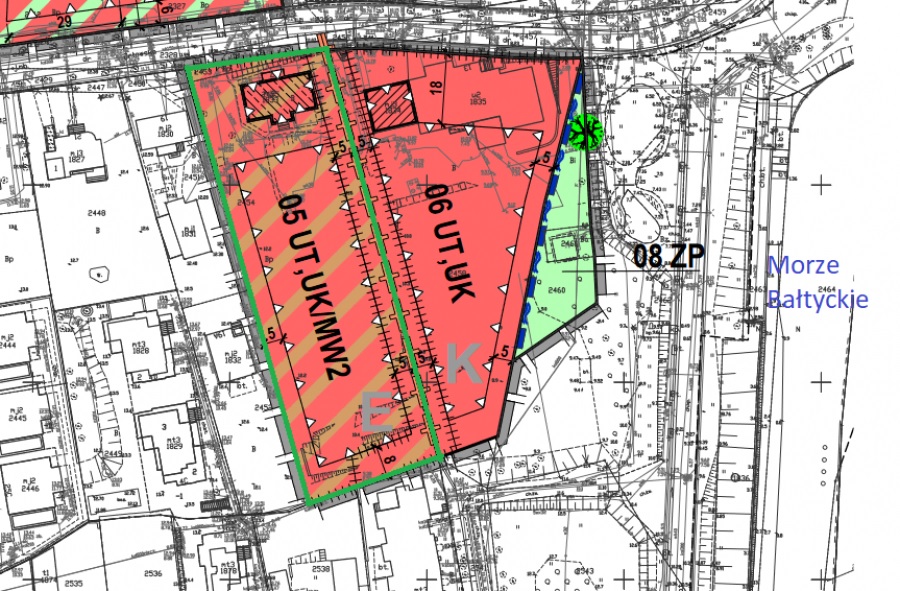 Przetarg będzie dotyczył działek 2453 i 2454 (zaznaczone na zielono) w Orłowie, mat. investgdynia.pl