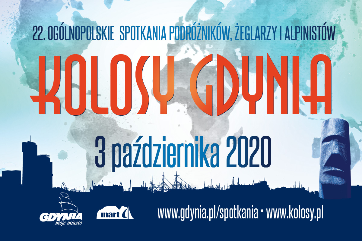 Plakat przedstawiający statuetki-nagrody dedykowny 22 edycji Og&oacute;lnopolskich Spotkań Podr&oacute;żnik&oacute;w, Żeglarzy i Alpinist&oacute;w w Gdyni  