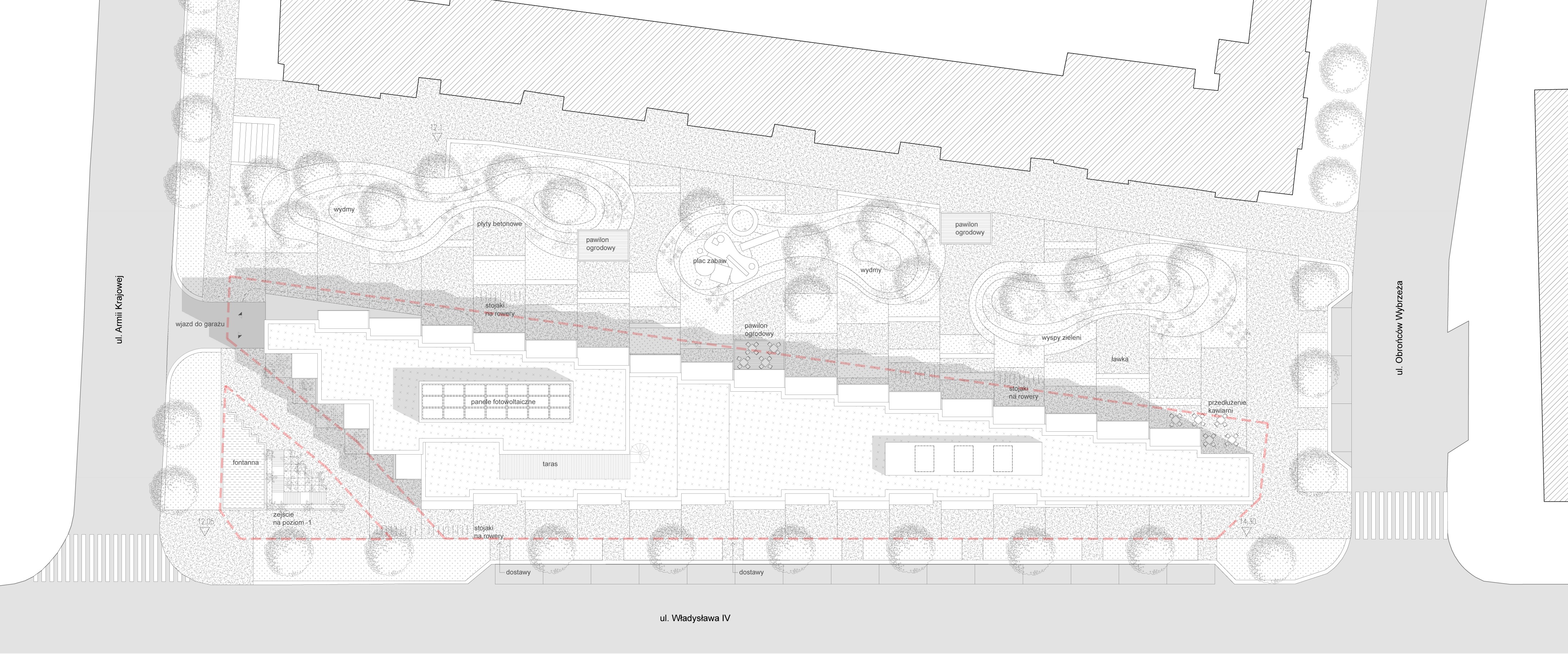 Wstępna wizja zagospodarowania całej pierzei przy skrzyżowaniu ulic Władysława IV, Armii Krajowej i Obrońc&oacute;w Wybrzeża, mat. prasowe Invest Komfort / JEMS Architekci