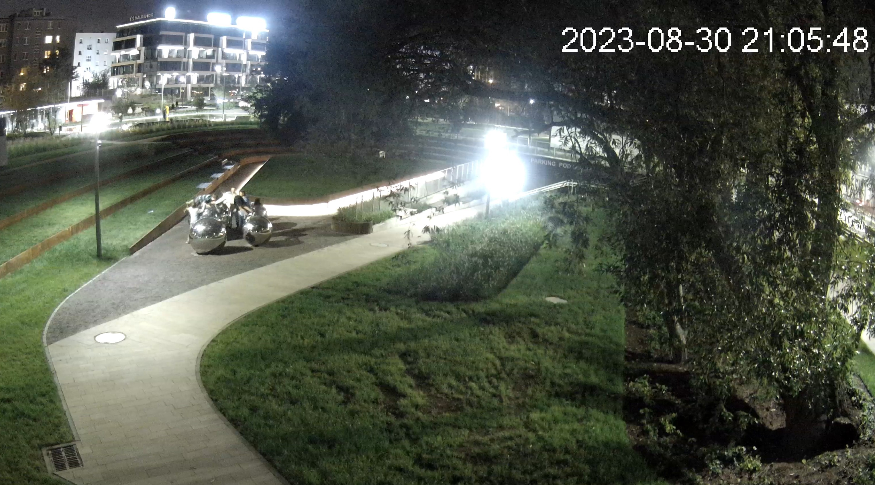 ujęcie z kamery przedstawiające grupę os&oacute;b na ozdobach w parku centralnym