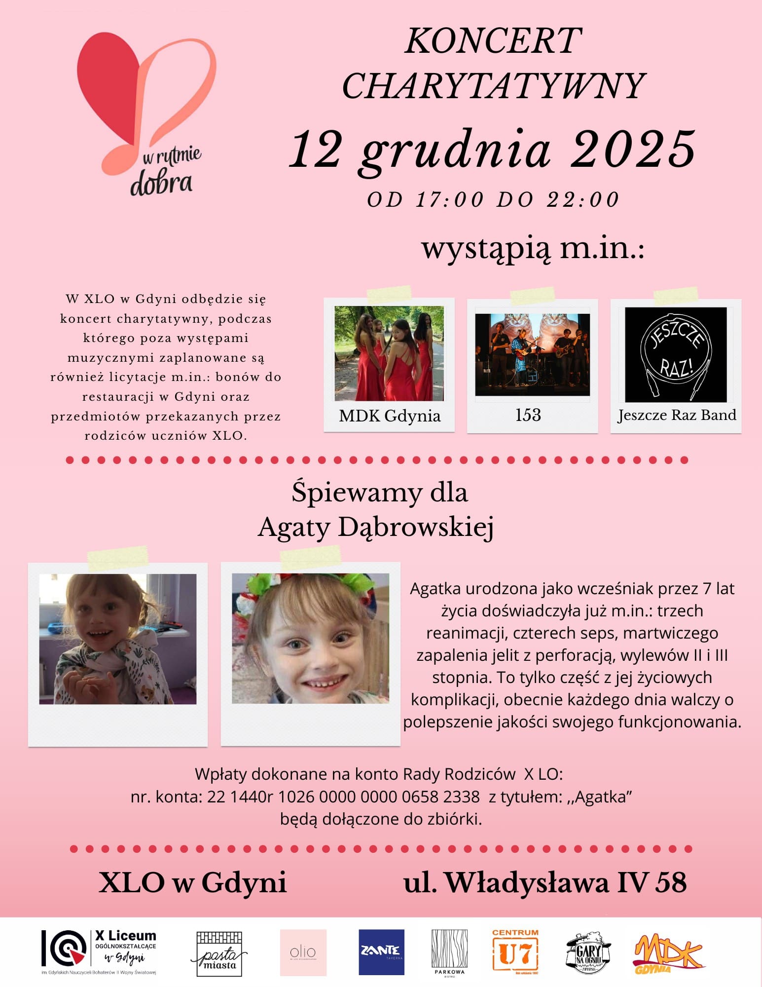 Plakat koncertu &bdquo;W rytmie dobra&rdquo;, kt&oacute;ry odbędzie się 12 grudnia w X LO w Gdyni