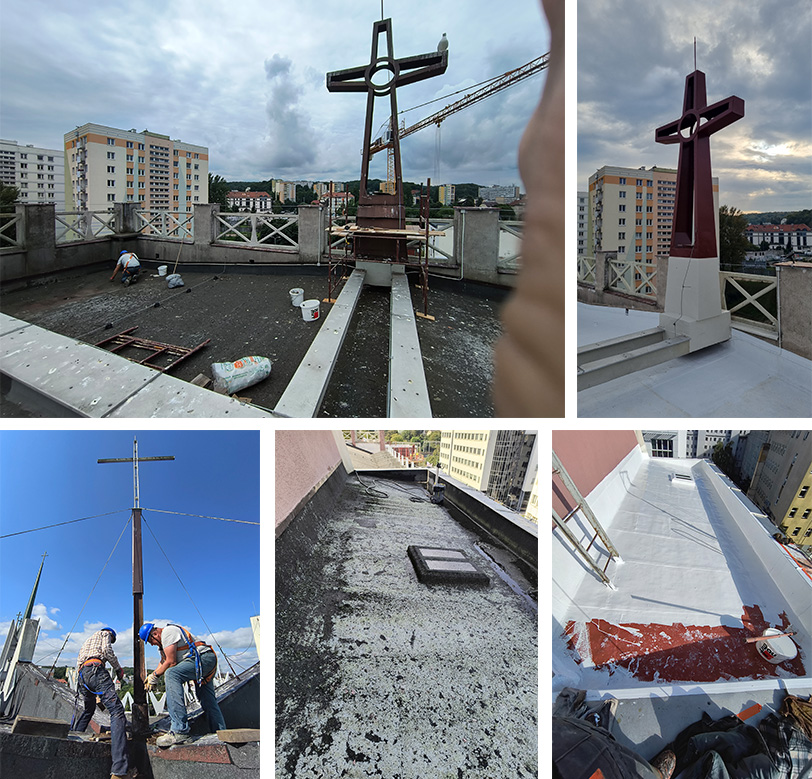 Prace na dachu kościoła NSPJ
