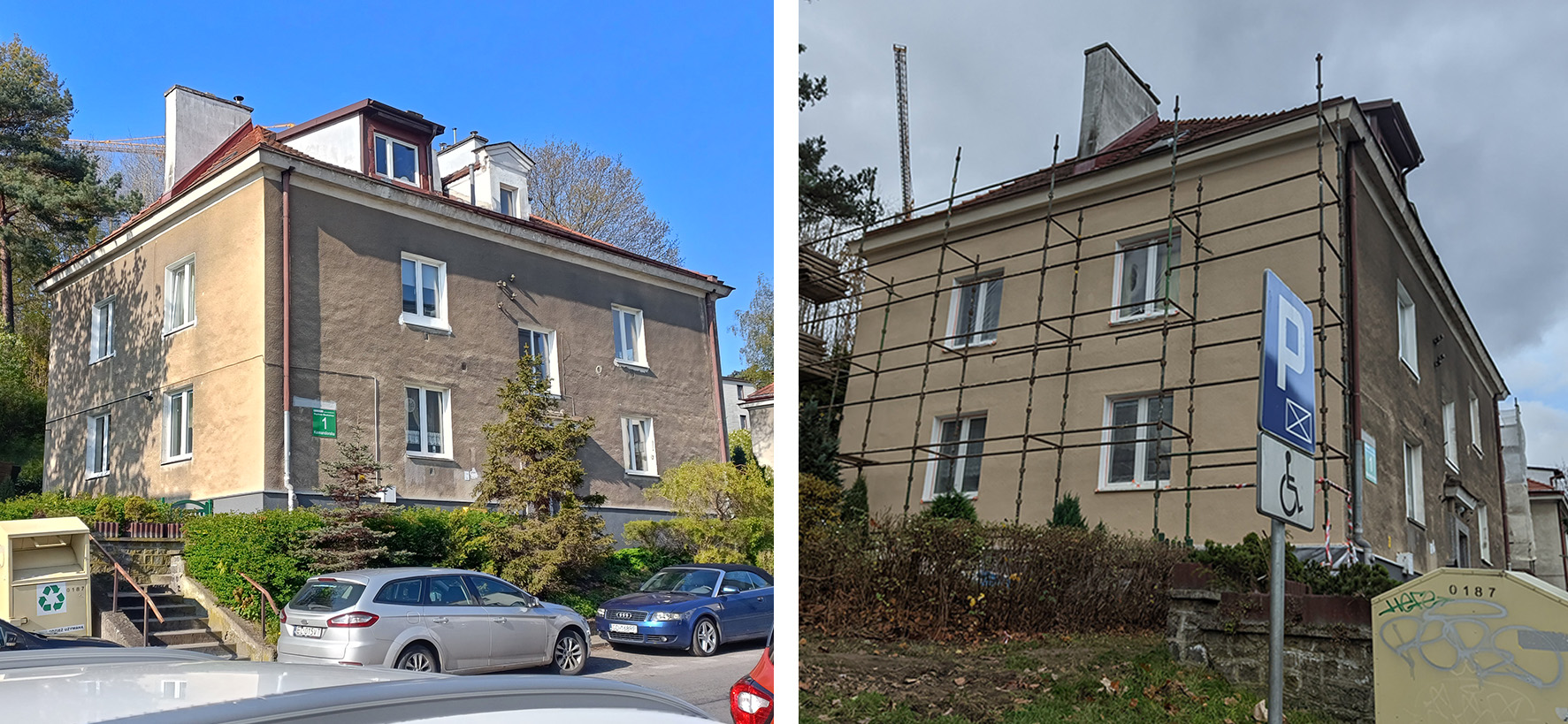 Budynek przed i w trakcie prac