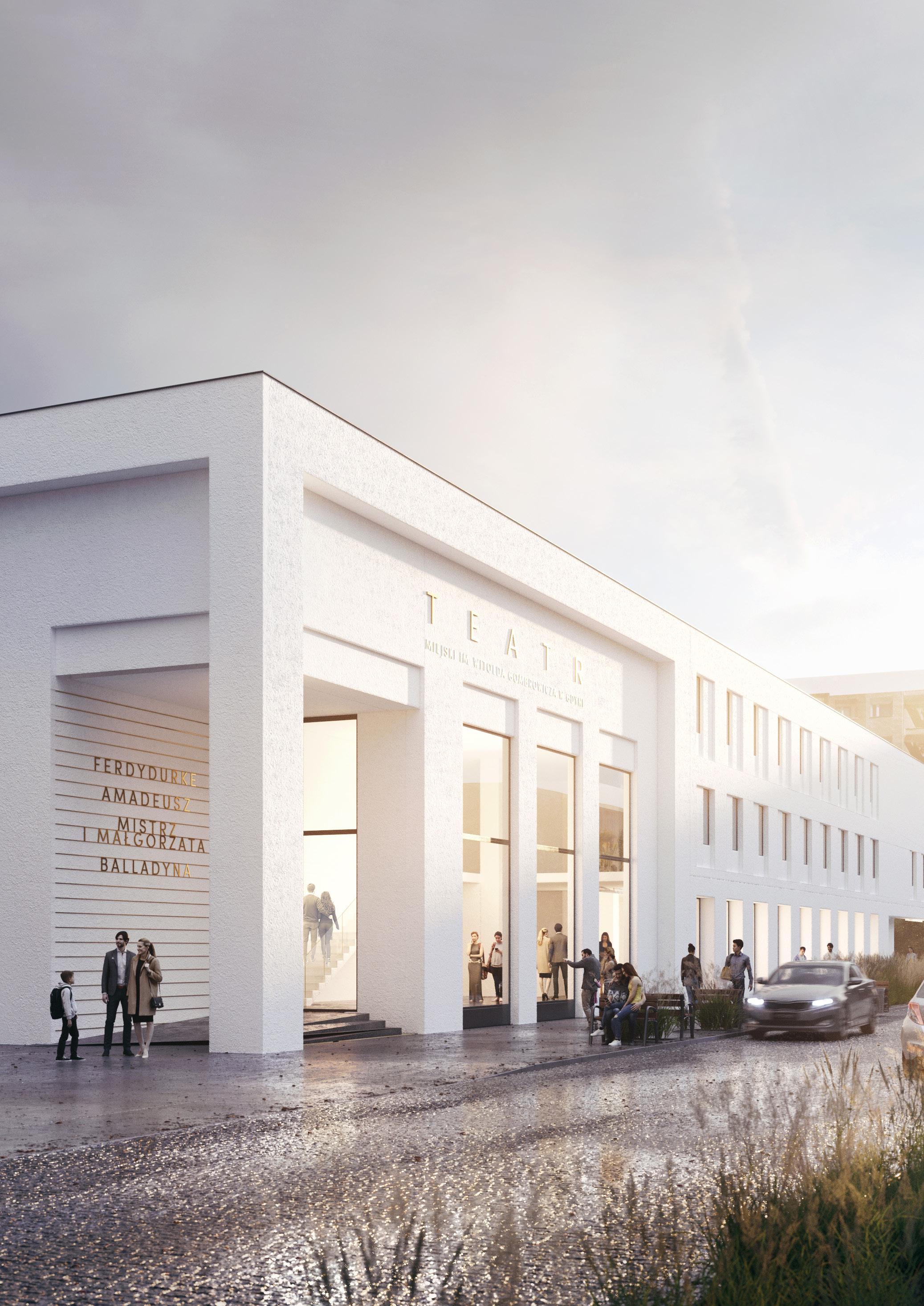 Wejście gł&oacute;wne, prowadzące bezpośrednio do foyer, zostanie przesunięte w stronę Urzędu Miasta, fot. materiały prasowefot. materiały prasowe pracowni WXCA Sp. z o.o. 