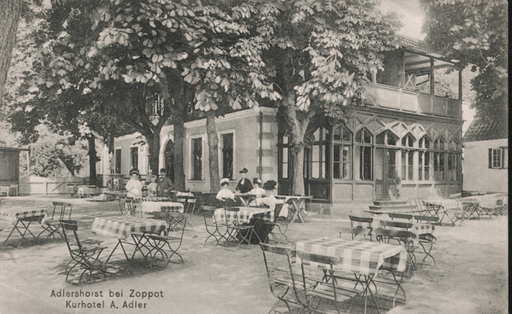 Dawny zajazd Adlera, fotografia archiwalna - poczt&oacute;wka, 1909 r., ze zbior&oacute;w Muzeum Miasta Gdyni, sygn. MMG/HM/II/3507/17, www.gdyniawsieci.pl 