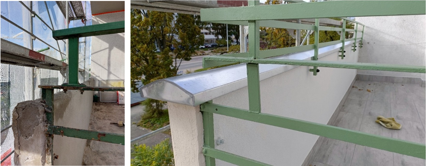 Balustrada balkonu przed i po pracach