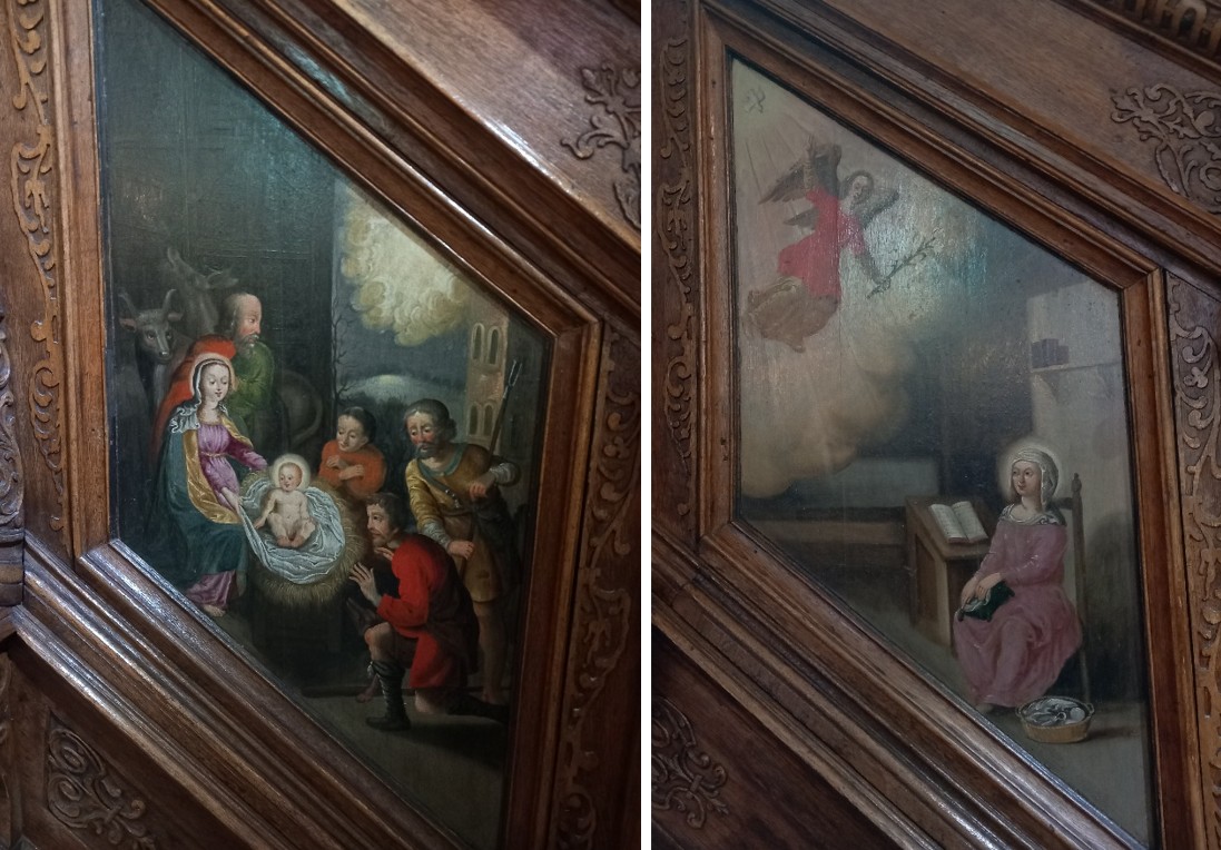 Pokłon pasterzy i Zwiastowanie w części balustrady (fot. Biuro Miejskiego Konserwatora Zabytk&oacute;w)