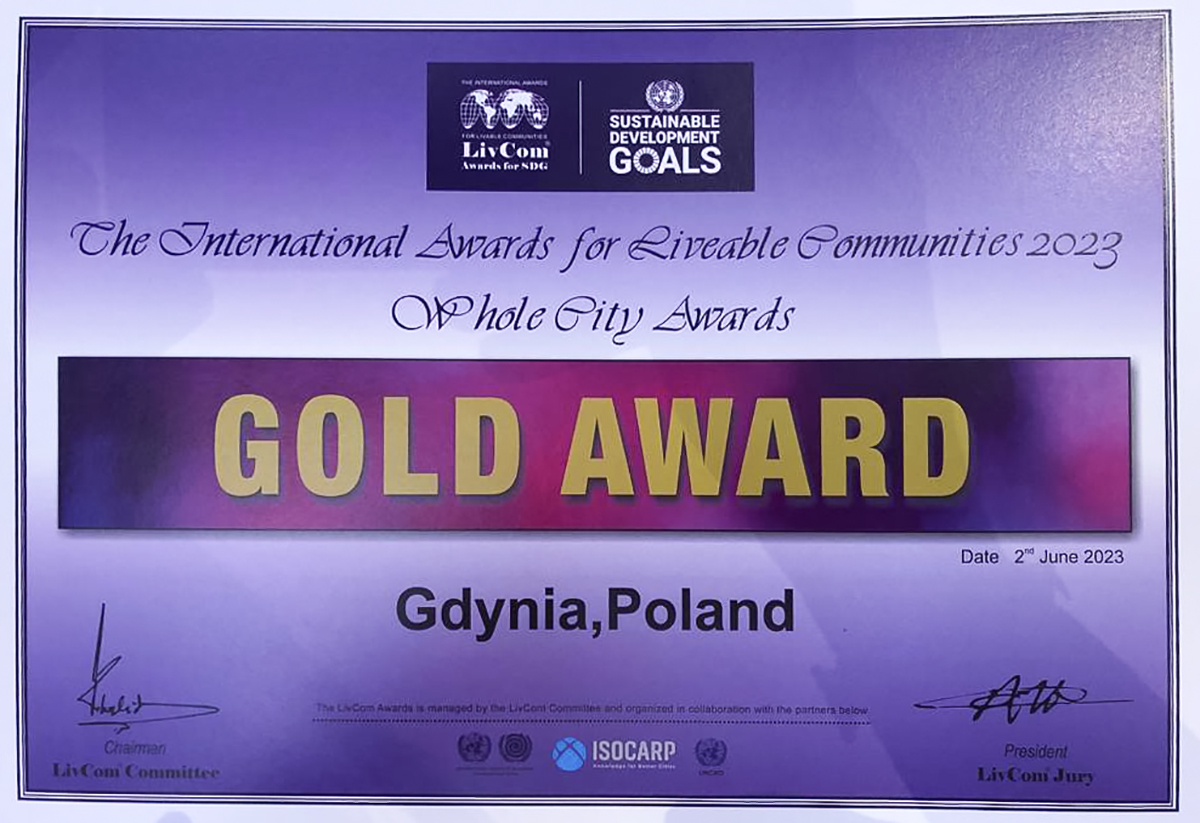 Złota nagroda LivCom Award dla Gdyni.