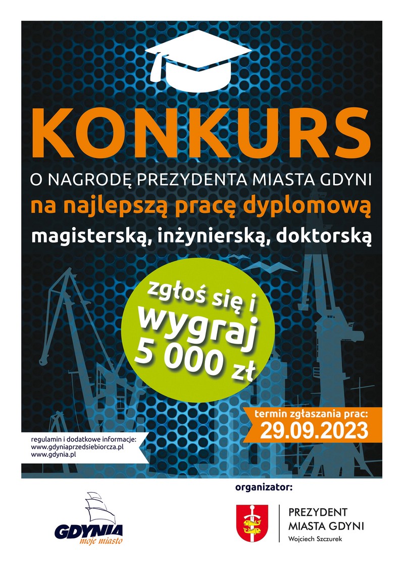 Plakat promujący konkurs na najlepszą pracę dyplomową o rozwoju gospodarczym Gdyni // materiały prasowe