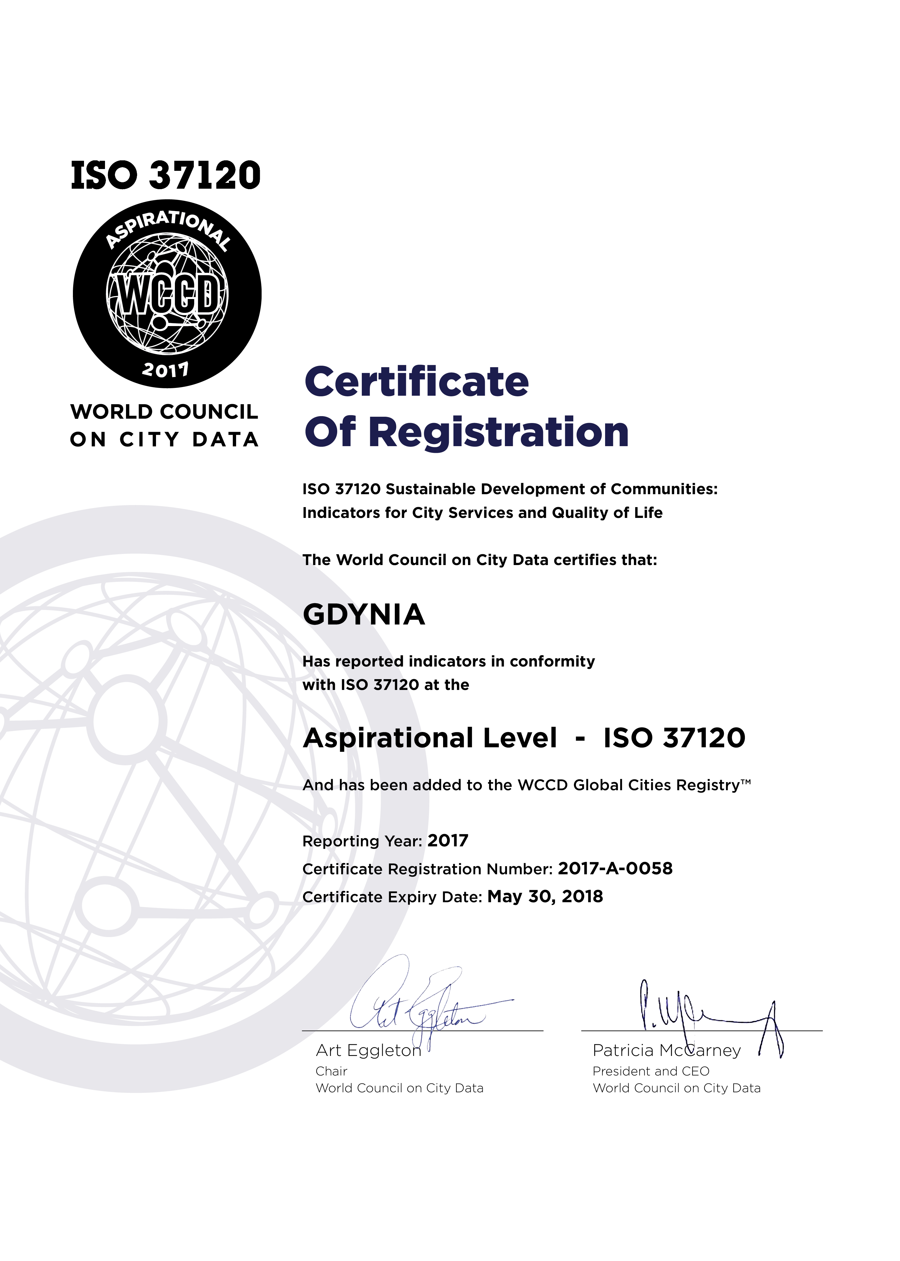 Cert6yfikat miasta Gdyni ISO 37120