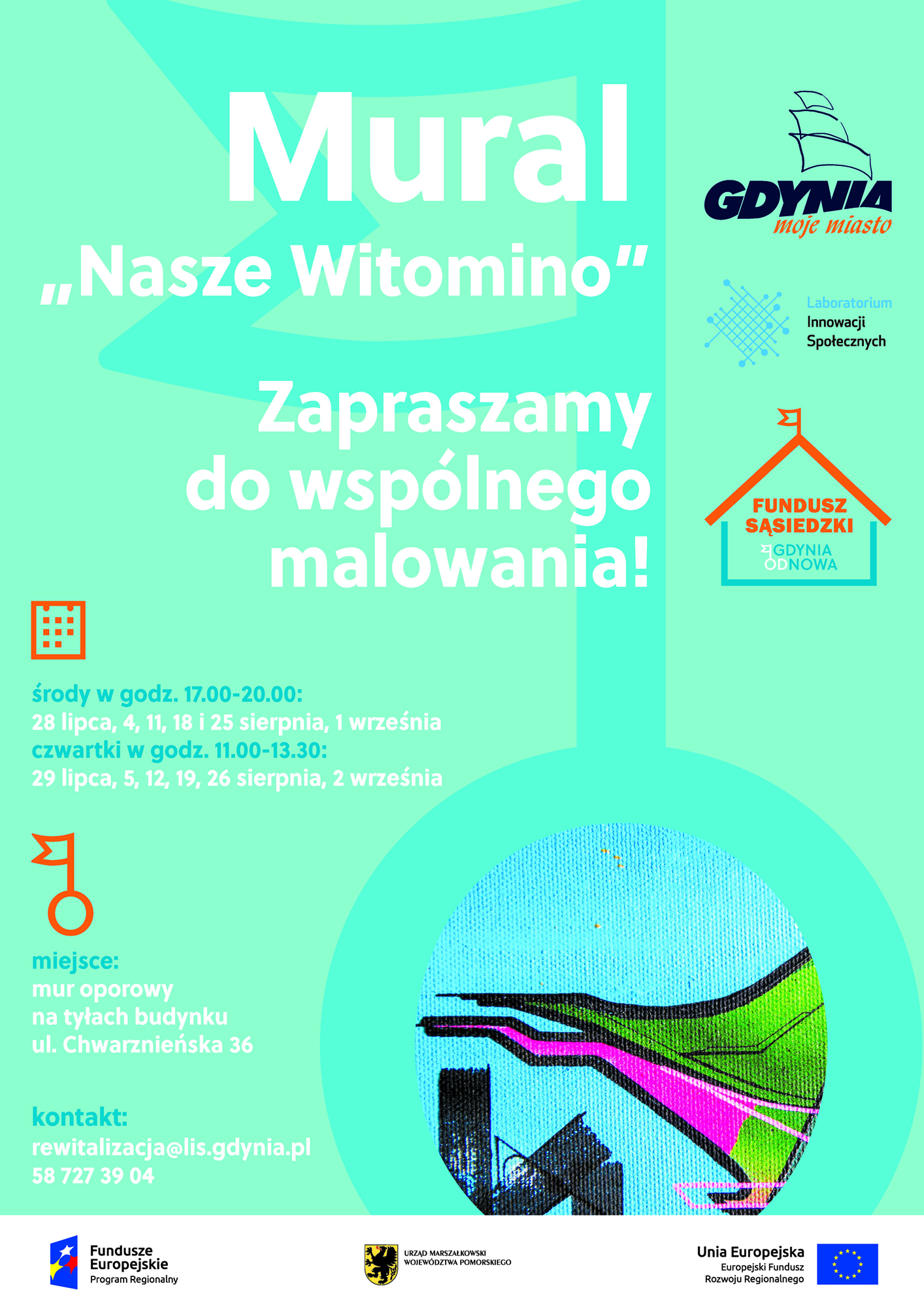 Plakat informacyjny z terminami malowania muralu "Nasze Witomino"