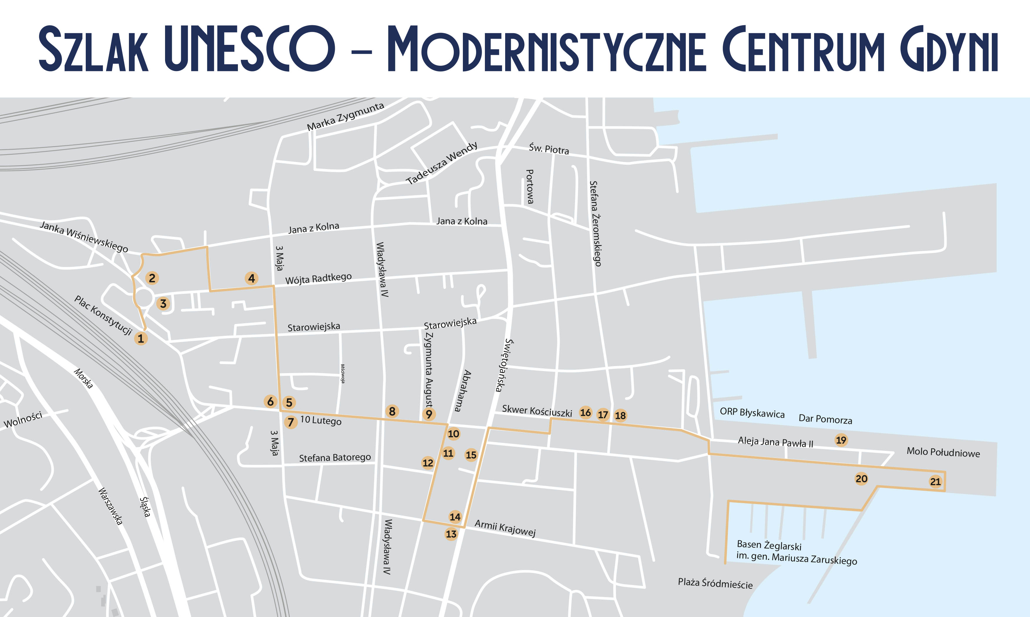 Przebieg Szlaku UNESCO - Modernistycznego Centrum Gdynia